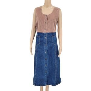 Studio Wear Vintage Denim and Corduroy Maxi Dress Women's Petite Medium